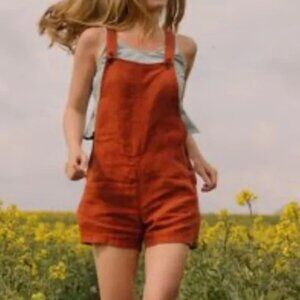 Pyne and Smith Short Linen Overalls in Rust, Size XS